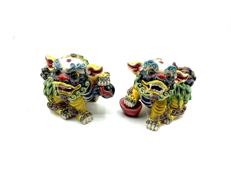 Cães foo em porcelana antigos, chineses oriental