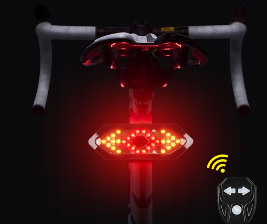 Lampka rowerowa LED tył kierunkowskazy + pilot USB sztyca tylna