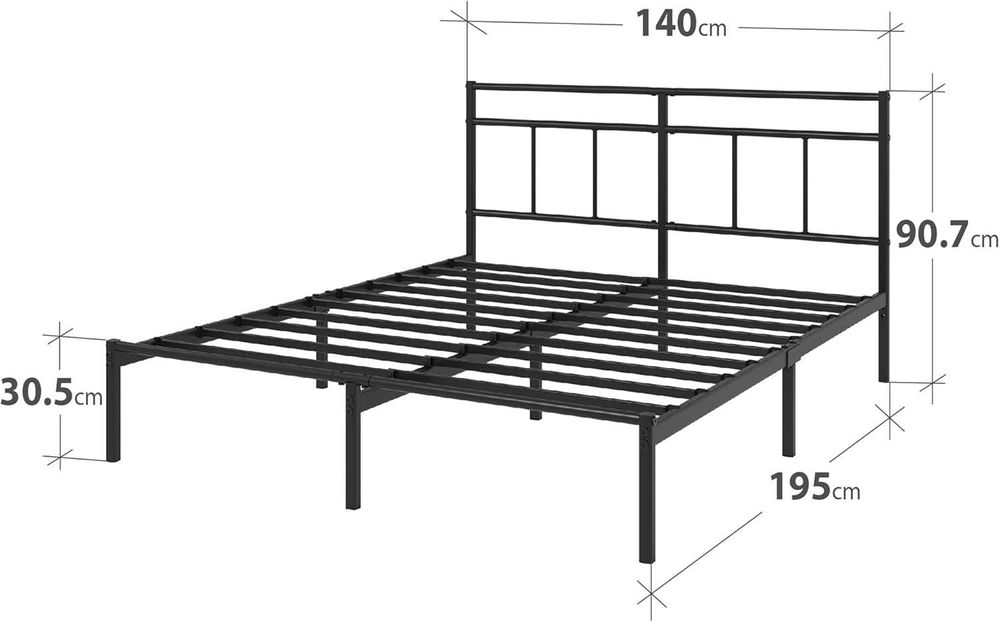 Łóżko podwójne metalowe czarne dla dwóch osób 140x190 140x200 stelaż