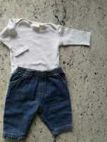 Zestaw białe body z długim rękawem Zara spodnie jeansy F&f 62 0-3 m-ce