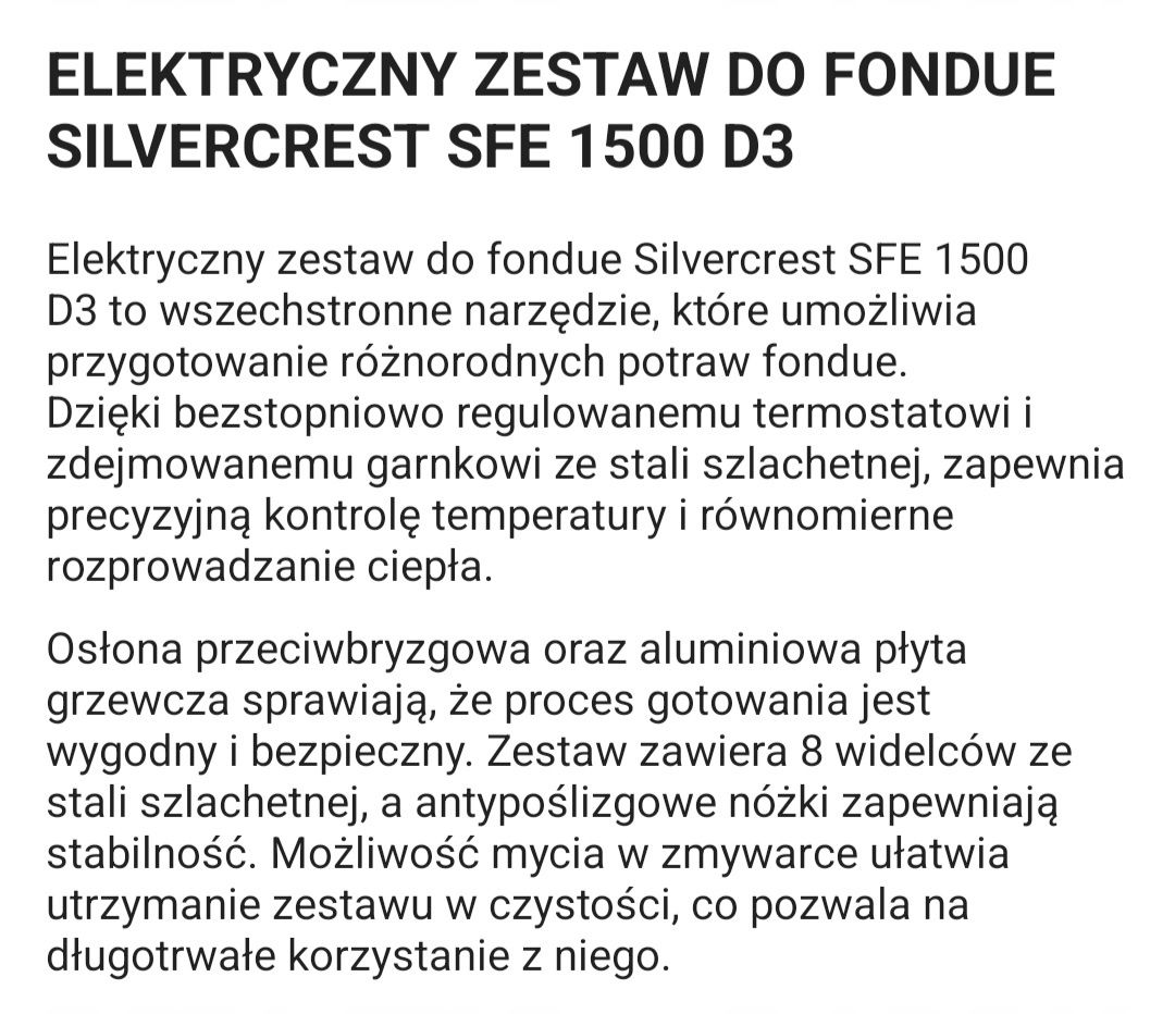 Elektryczny zestaw do fondue silvercrest czerwony ser czekolada