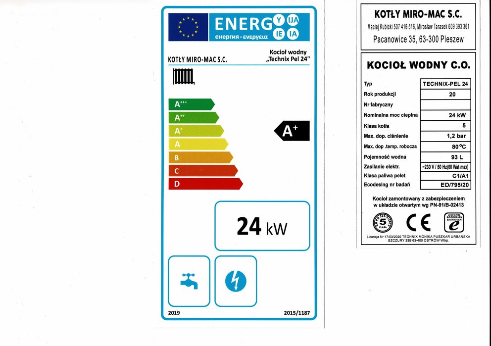 Piec CO  pellet drewno ekogroszek kocioł kotły 24 kW Miro-Mac 5 klasa