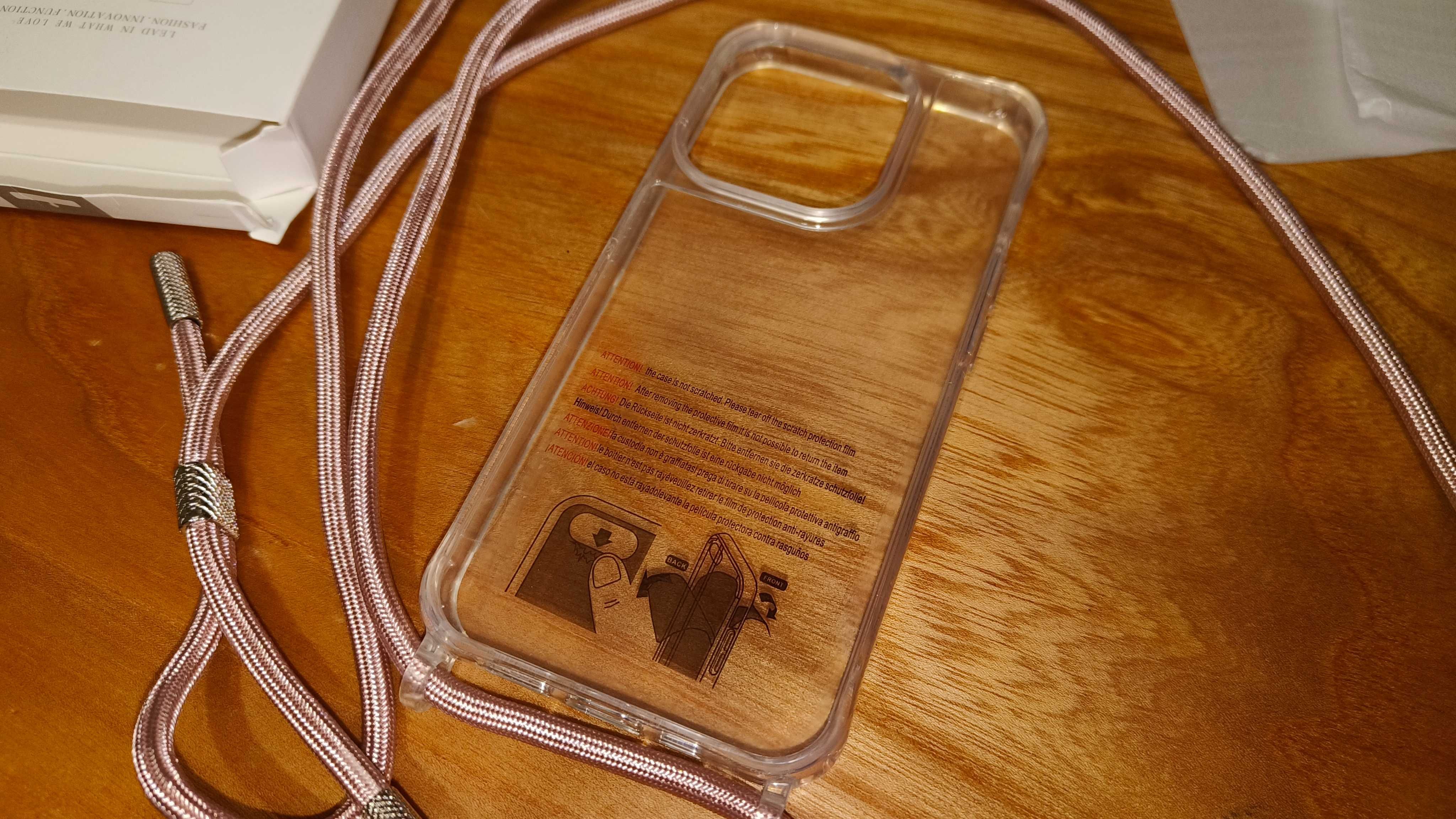 Etui ze sznurkiem i szkłami hartowanymi do iPhone 15 pro nowe