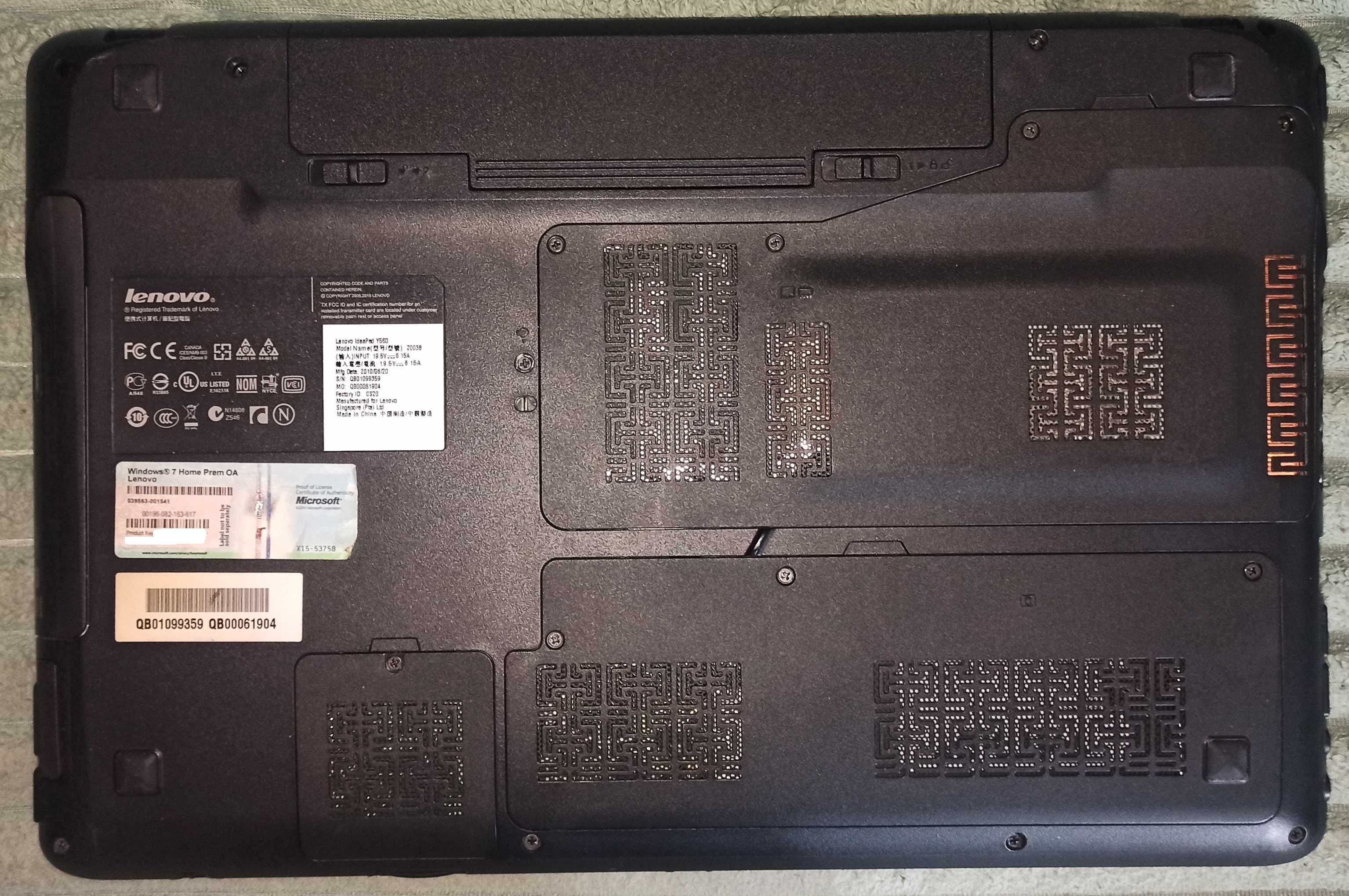 Laptop Lenovo IdeaPad Y560 +Windows 7HP +Office 2007 +Nero 7  +teczka