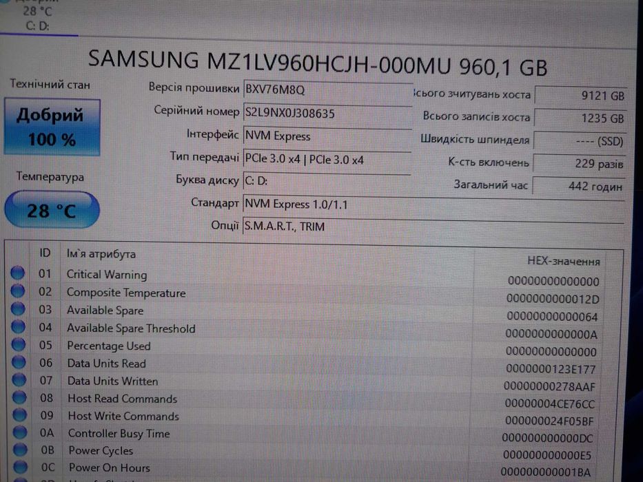 SSD накопичувач SAMSUNG PM953 960Gb M.2 PCIe NVMe  MLC 22110