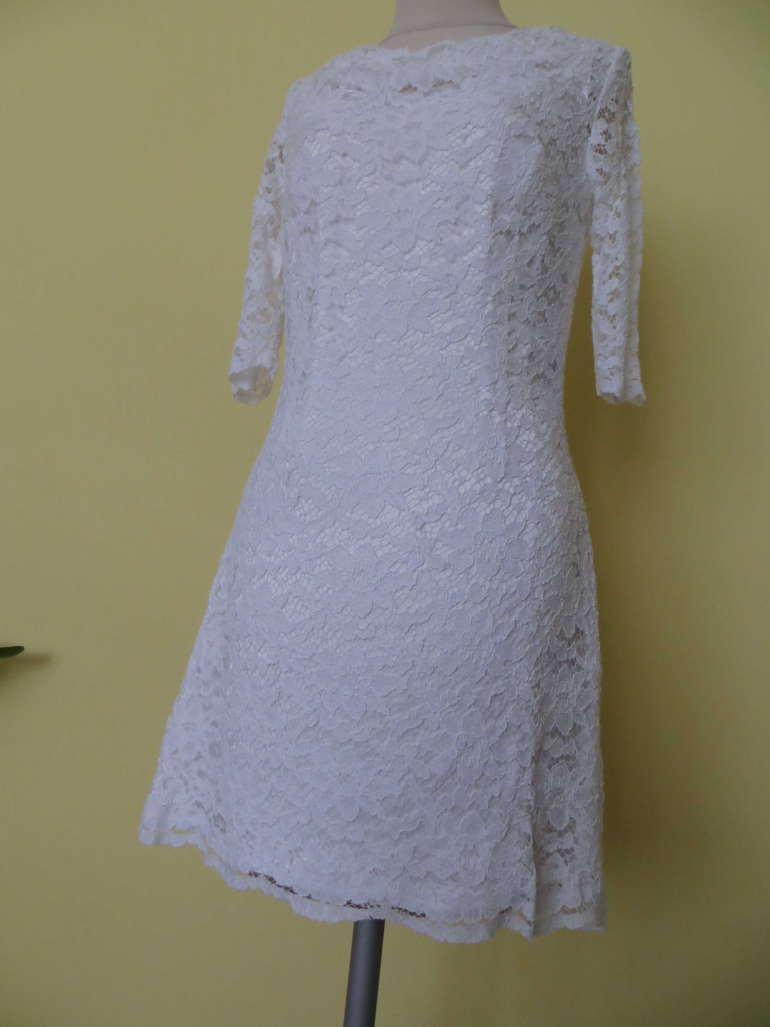 S koronkowa biała sukienka wizytowa wesele komunia