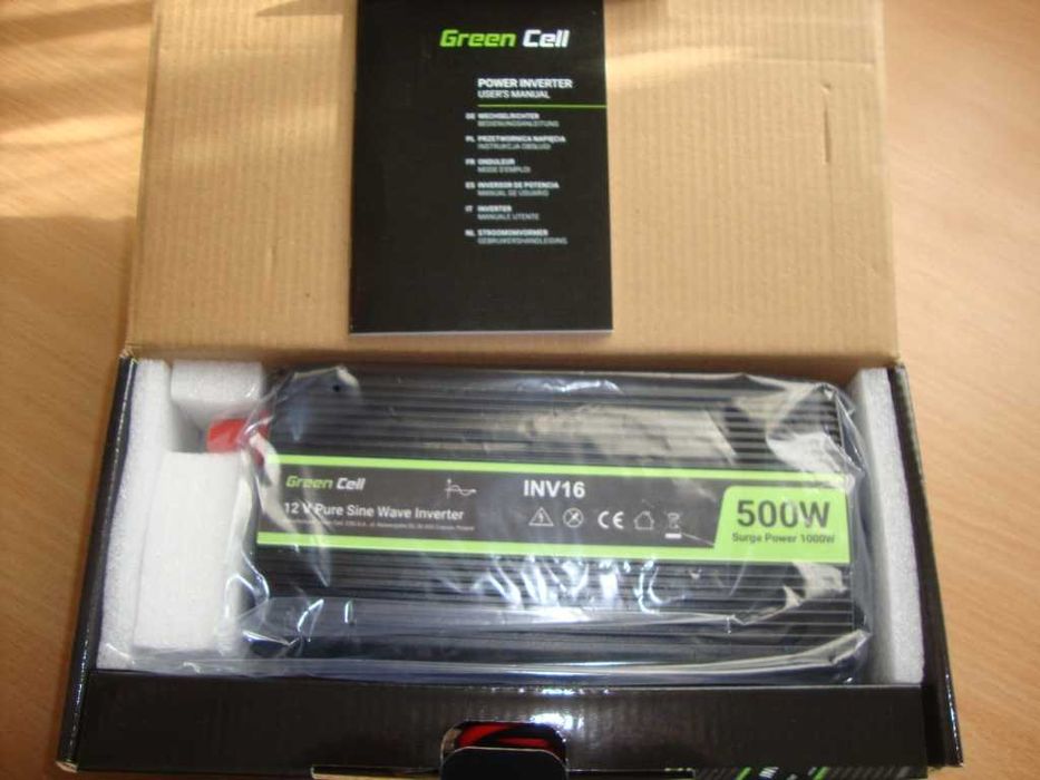 Инвертор с чистой синусоидой Green Cell 12 В до 230 В 500 Вт/1КВт