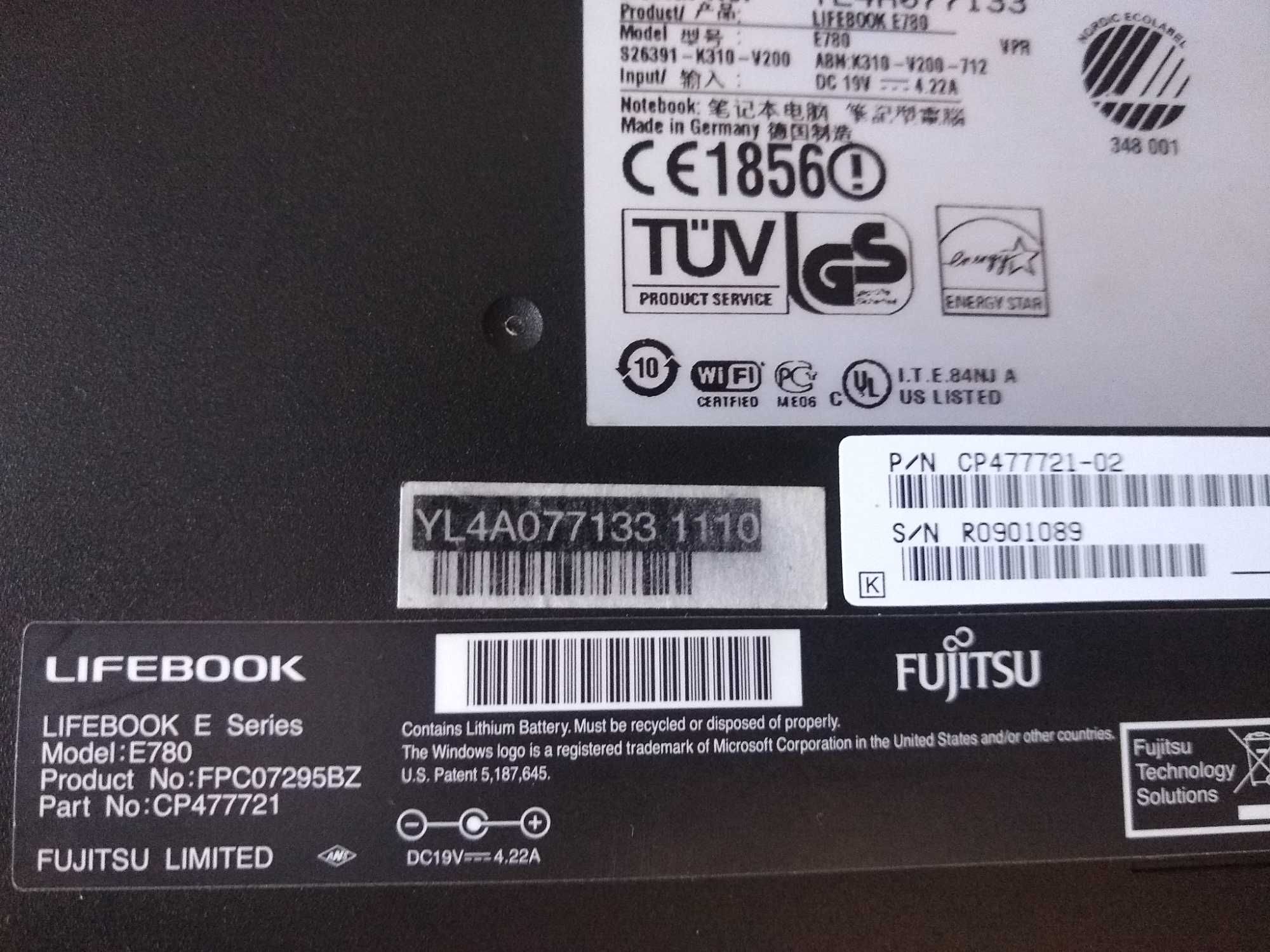 Laptop Fujitsu Amilo lifebook E780