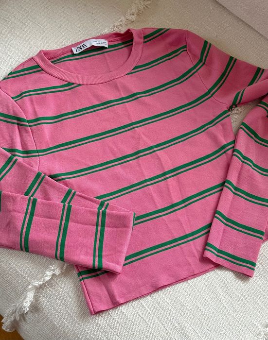 Кофта топ рожева зелена в полоску Zara светр