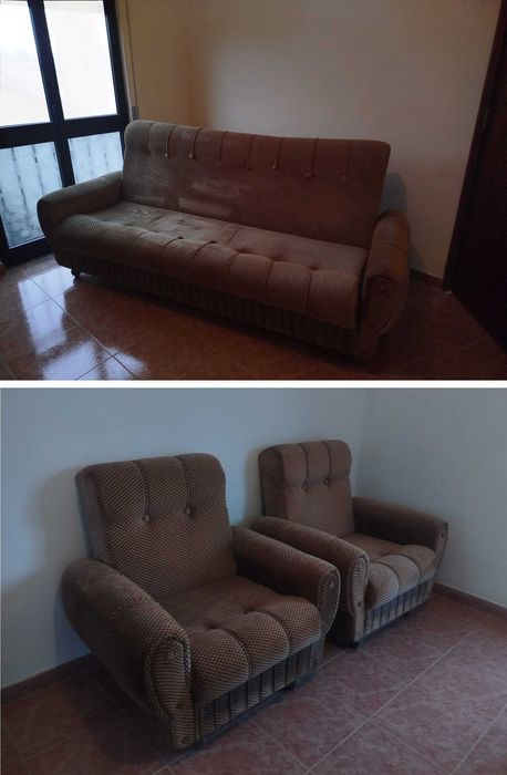 Sofá rebatível e duas poltronas