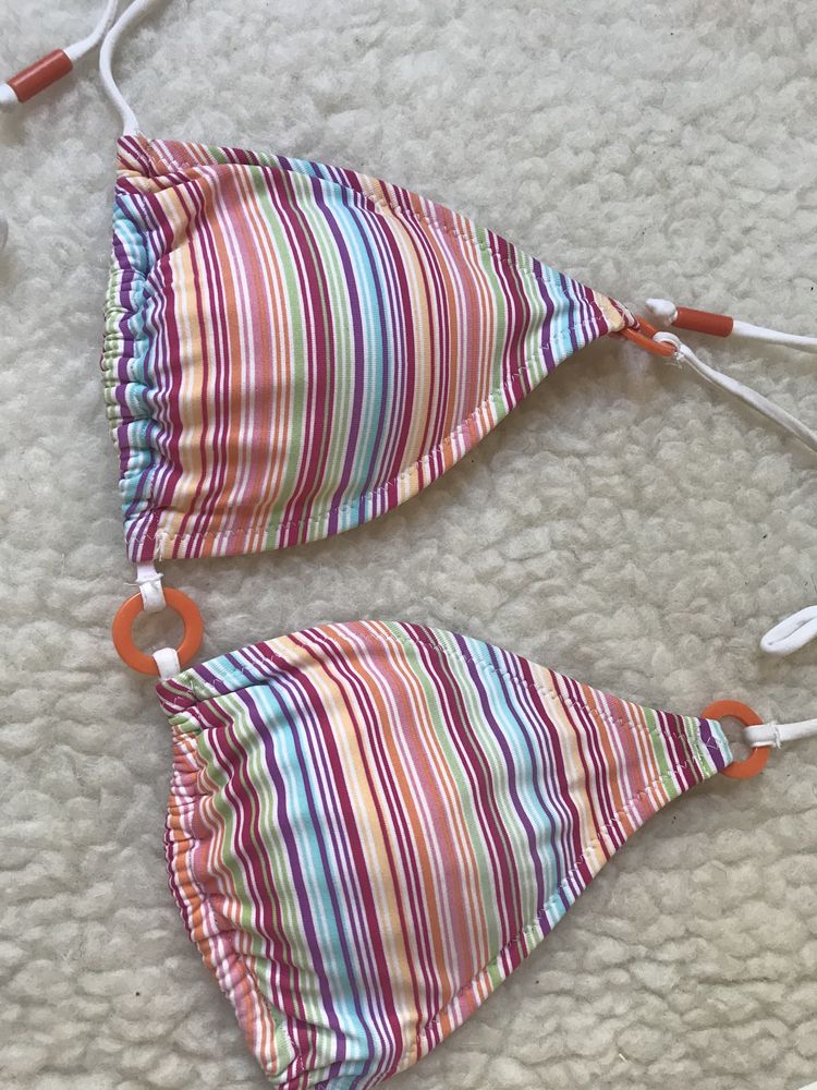 Kolorowy strój kąpielowy 2-częściowy na wakacje plażowy prążki wiązany