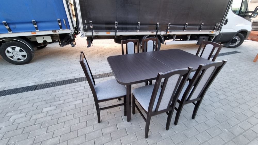 Nowe : Stół rozkładany + 6 krzeseł, wenge + szary, dostawa PL
