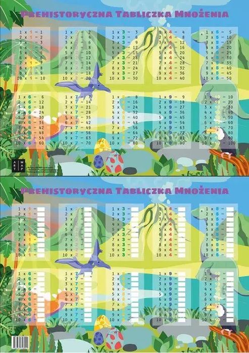 Podkładka dwustronna laminowana. Tabliczka mnożenia Dino. ART-MAP