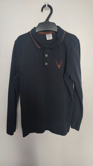 Bluzka elegancka granatowa chłopięca polo długi rękaw kołnierzyk r. 12