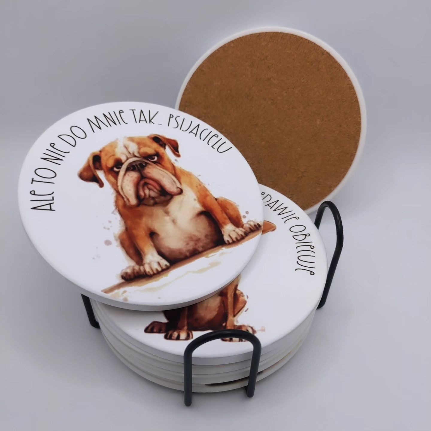 Podkładki ceramiczne handmade pieski śmieszne memy kolorowe