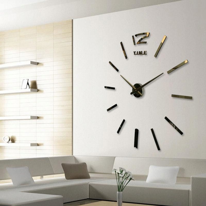 Duży zegar na ścianę efekt lustra 3D srebrny DIY 70-130cm