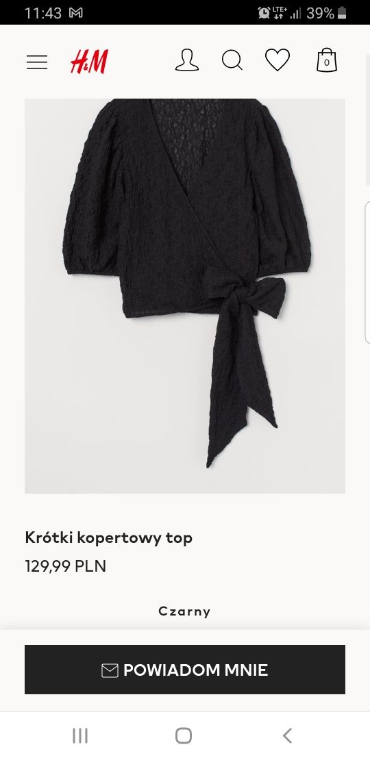 H&m krótki kopertowy top wiązany r L 175/104A