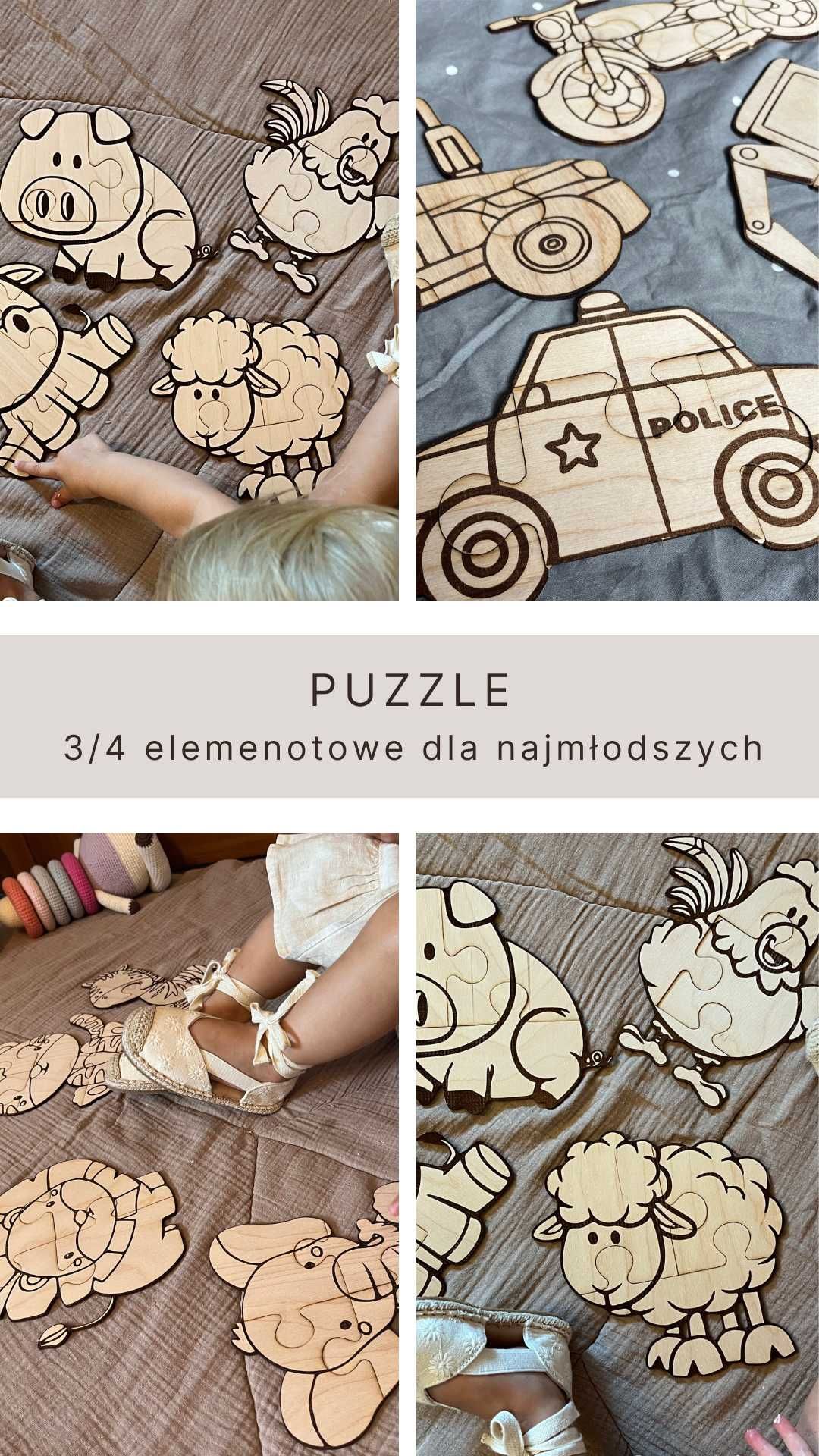 Puzzle 3/4 elementowe dla najmłodszych 2+ sklejka