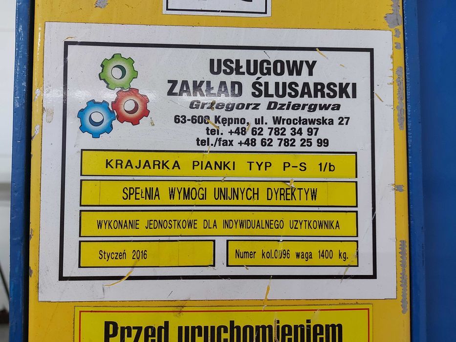 Maszyna do cięcia pianki poliuretanowej DZIERGWA