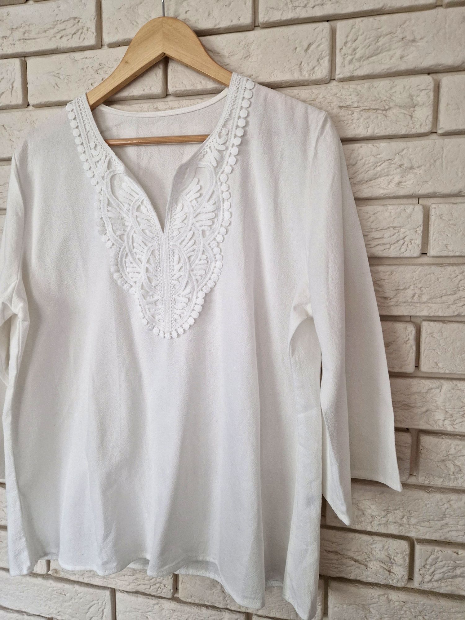 Haftowana biała bluzka koszula boho retro casual 100% bawełna 42 XL