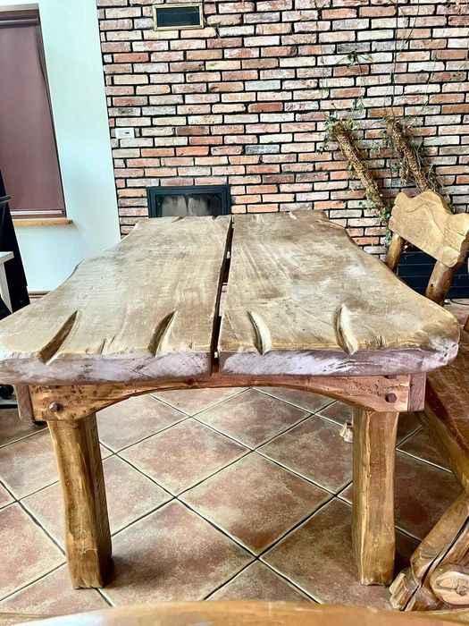 Piękny rustykalny stół z ławami Mazur - monolit wykonany ręcznie