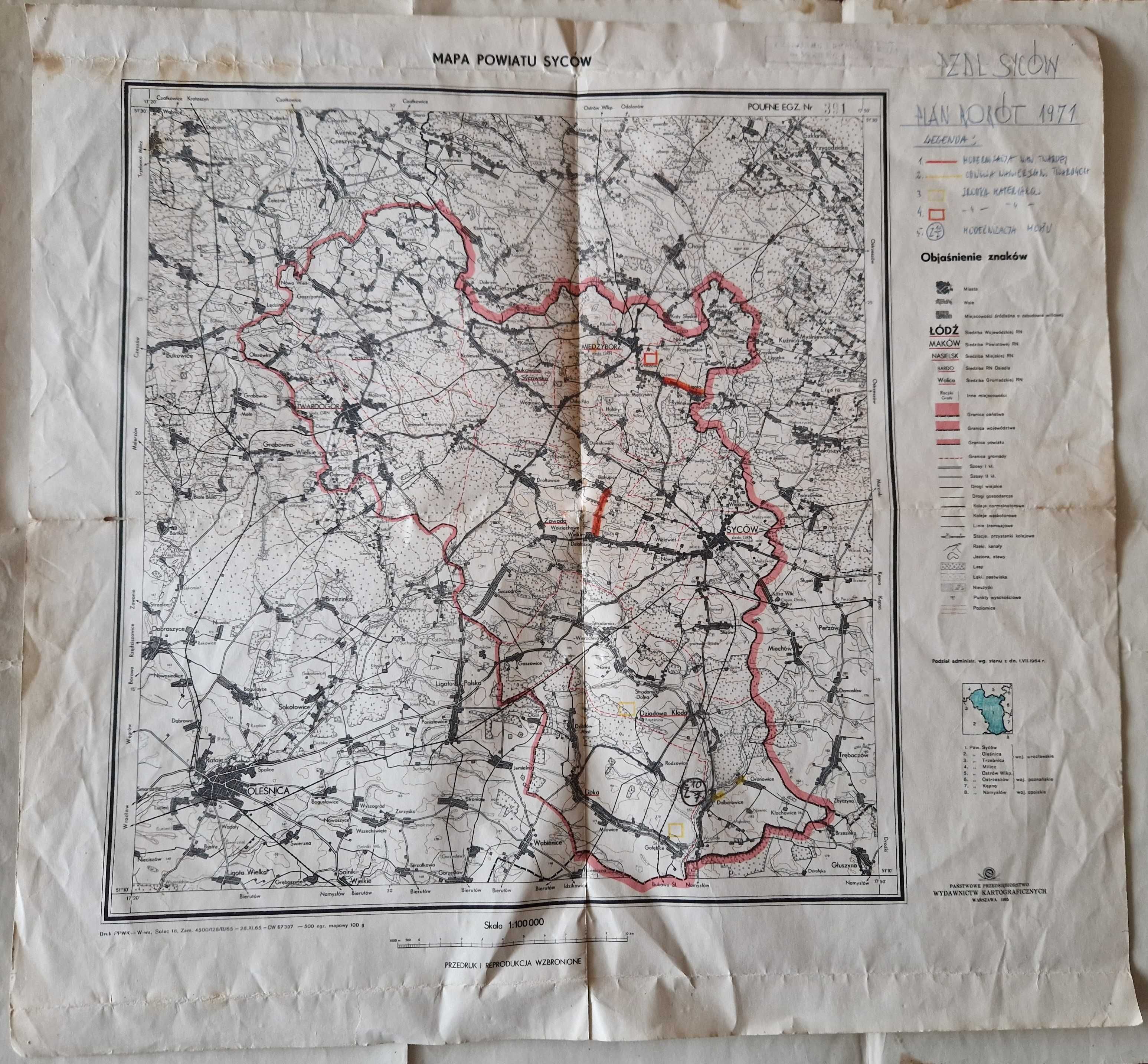 Mapa Powiatu Syców PPWK 1965