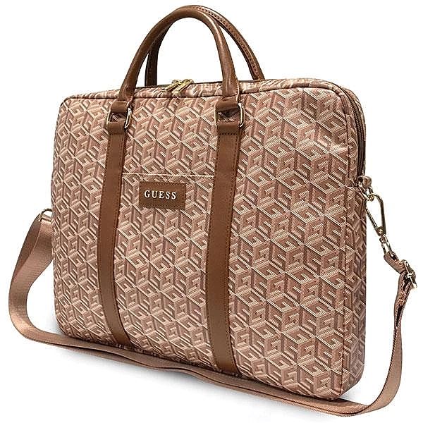 Torba Guess GCube Stripes na laptopa 16" - brązowa
