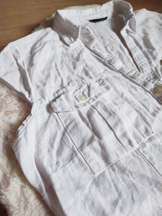 Biała lniana jakościowa sukienka XL len wiskoza lato urlop plus size