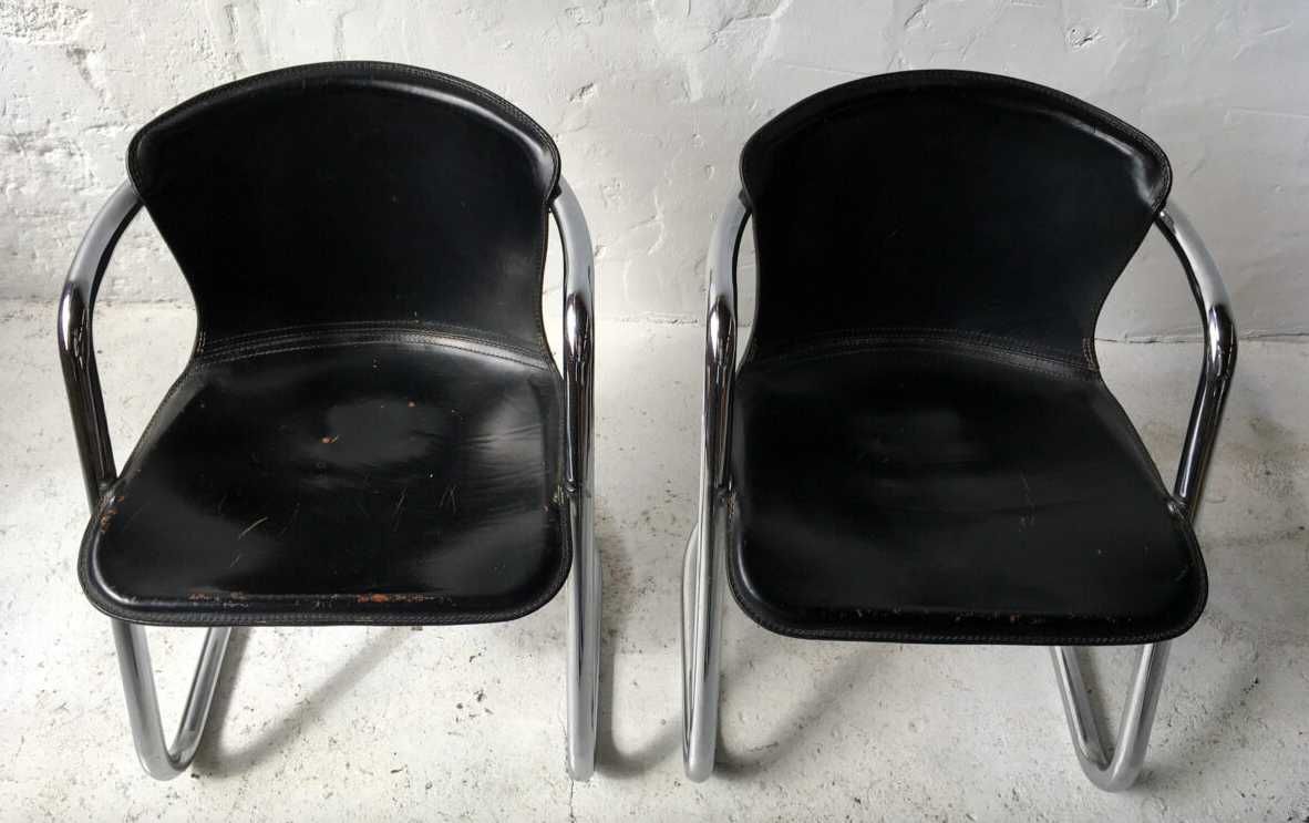 Dwa krzesła Willy Rizzo skóra naturalna Lata 70-te mid century modern