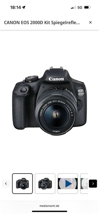 Canon EOS 2000D + obiektyw kitowy 18–55mm IS II – stan jak nowy!
