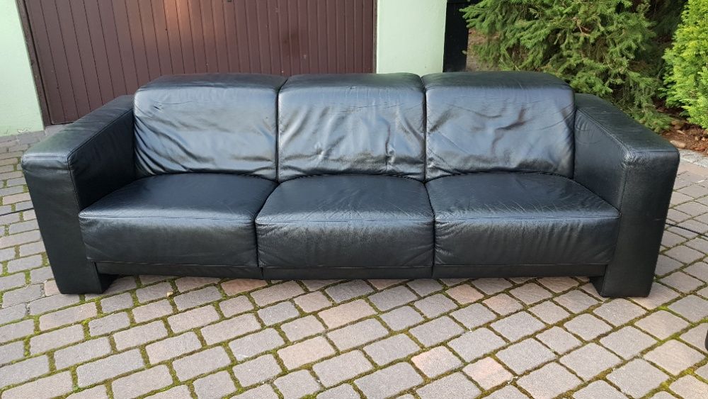 Skórzany czarny wypoczynek Sofa RELAX elektryczny na pilota