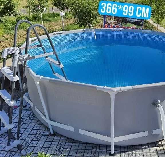 Басейн каркасний інтекс 366на100 каркасный бассейн фильтр лестница
