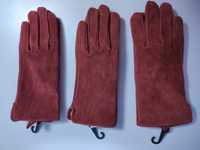 Rękawiczki blady malinowy, czerwony, skóra naturalna, rozm. 7, S (36)