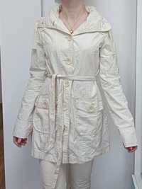 Beżowy płaszczyk H&M bawełniany kurtka damska z paskiem 36