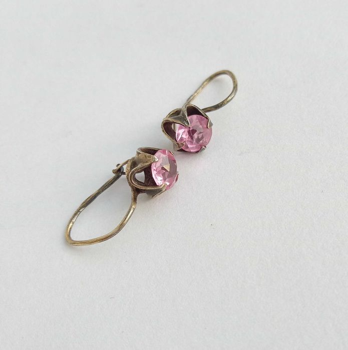 Сережки серьги Срібло 875 зірочка З розовими камнями. СССР