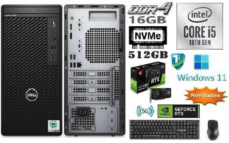 Pç GAMER DELL 3080 10ªG|i5-4.6G|16G|NVMe-512+HDD500|RTX3050-6G|5G|W11