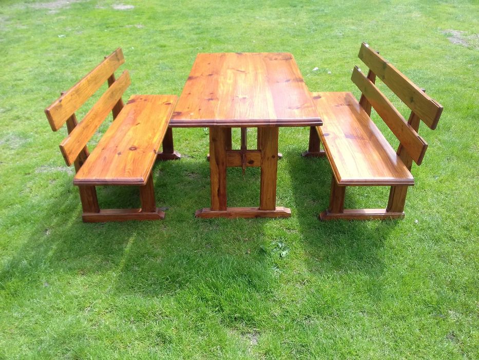 Komplet Ogrodowy Stół 2x Ławka Zestaw Drewniane Solidne