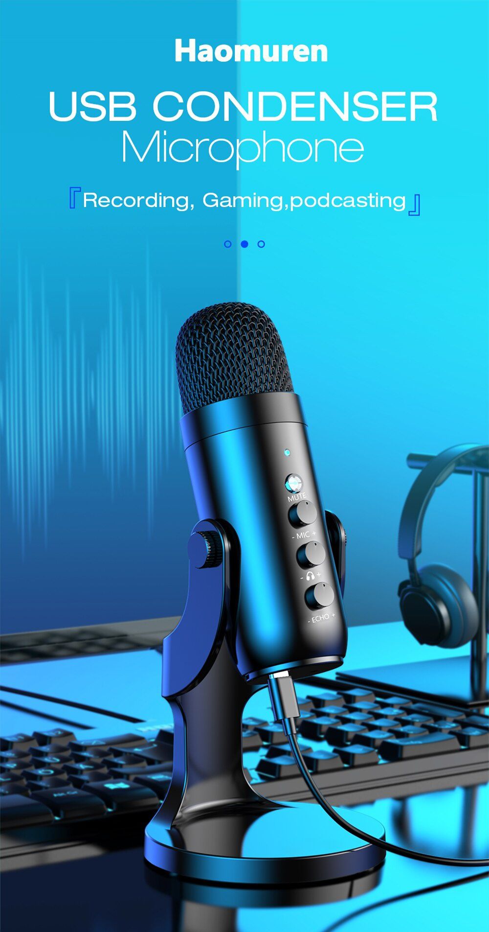 Microfone de estúdio profissional podcast streaming gravação NOVO