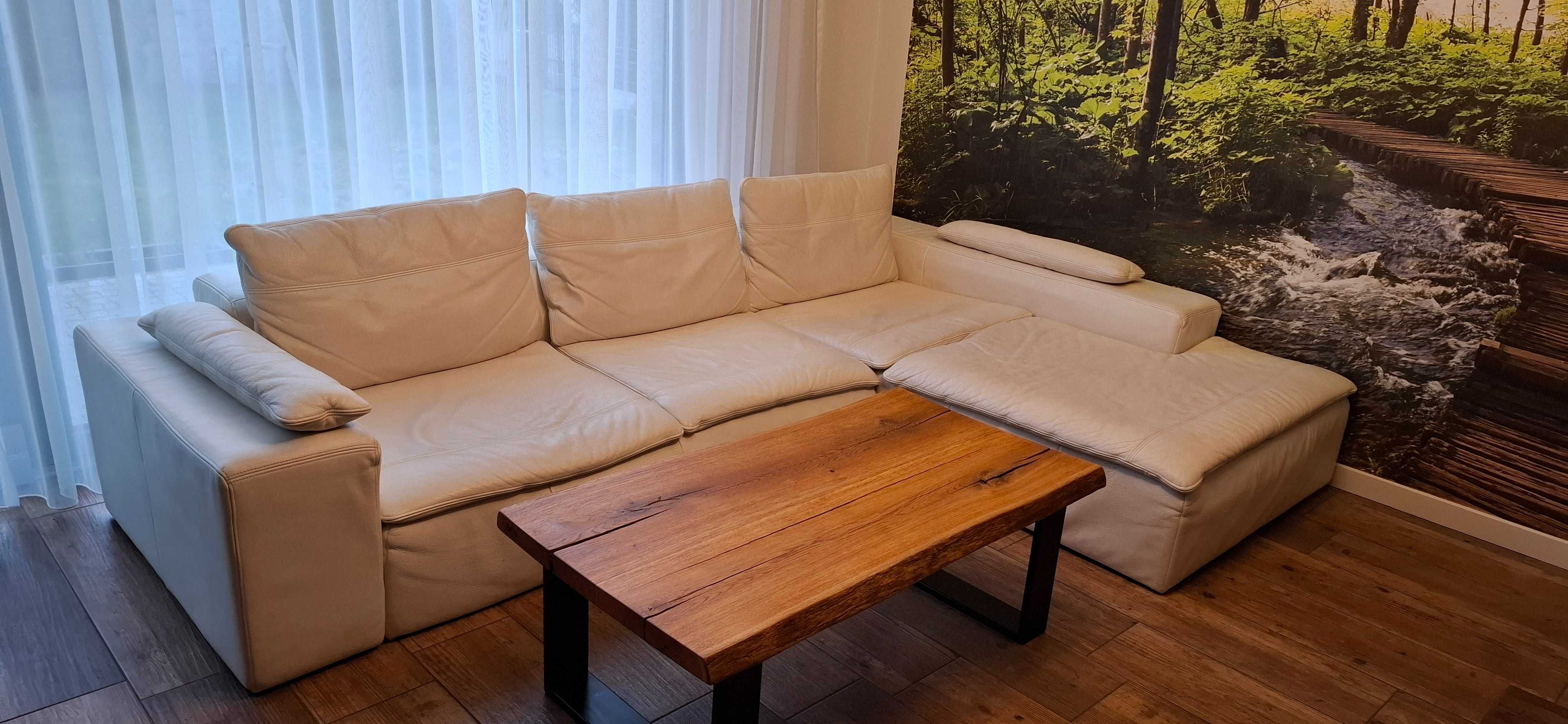 Sofa, narożnik, biała skóra, 2m x 2m stan b.dobry