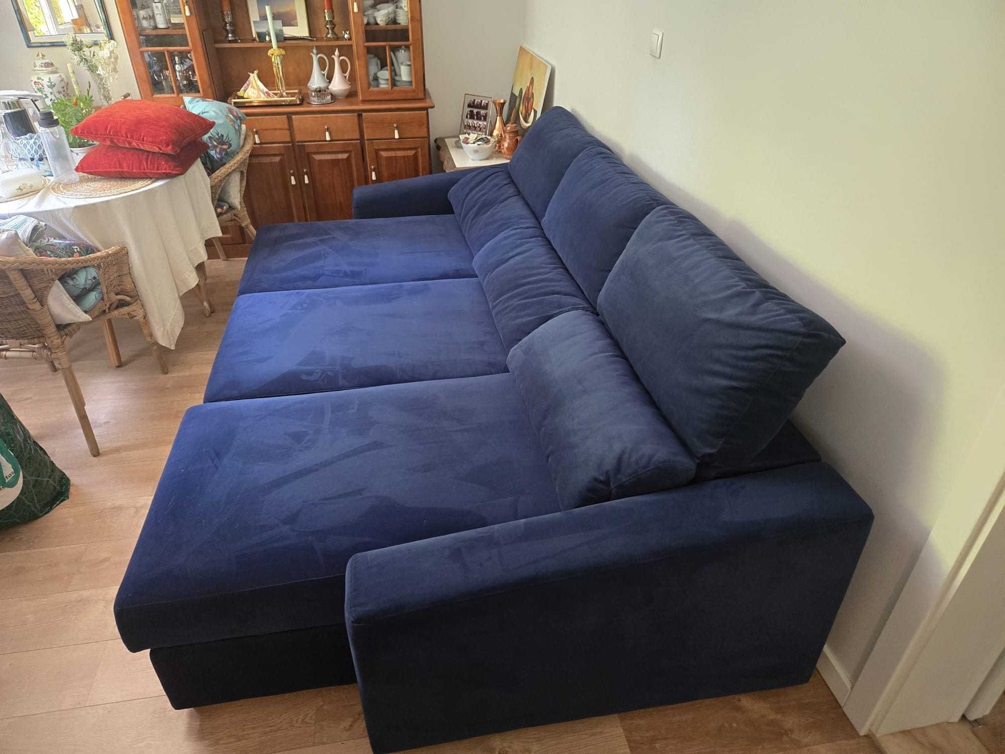 Sofá-cama azul-marinho com arrumação—reclinável/confortável/versátil!