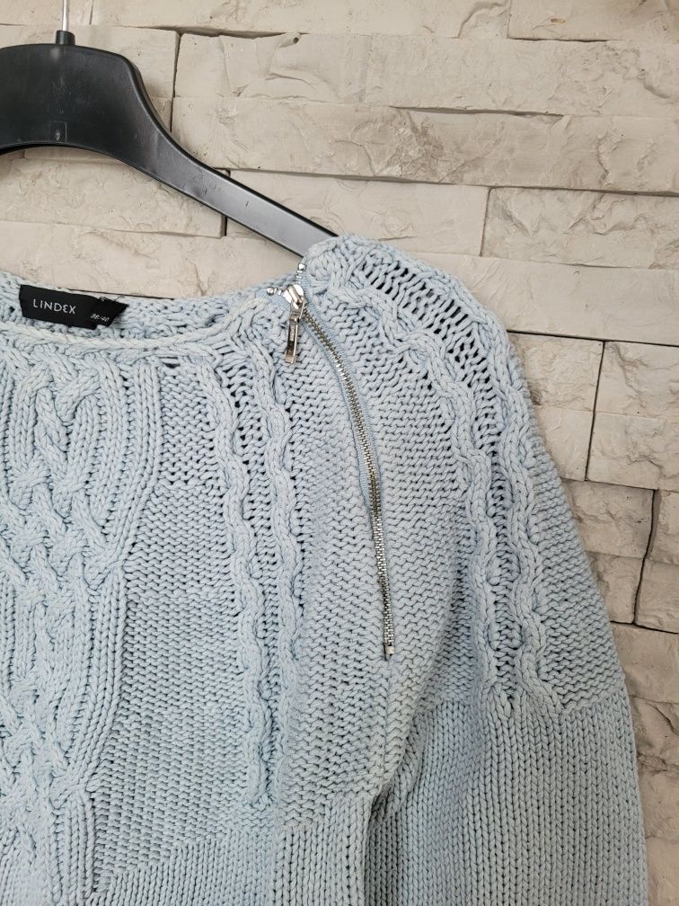 Nowy błękitny gruby sweter z dzianiny z zamkiem po boku Lindex M/L