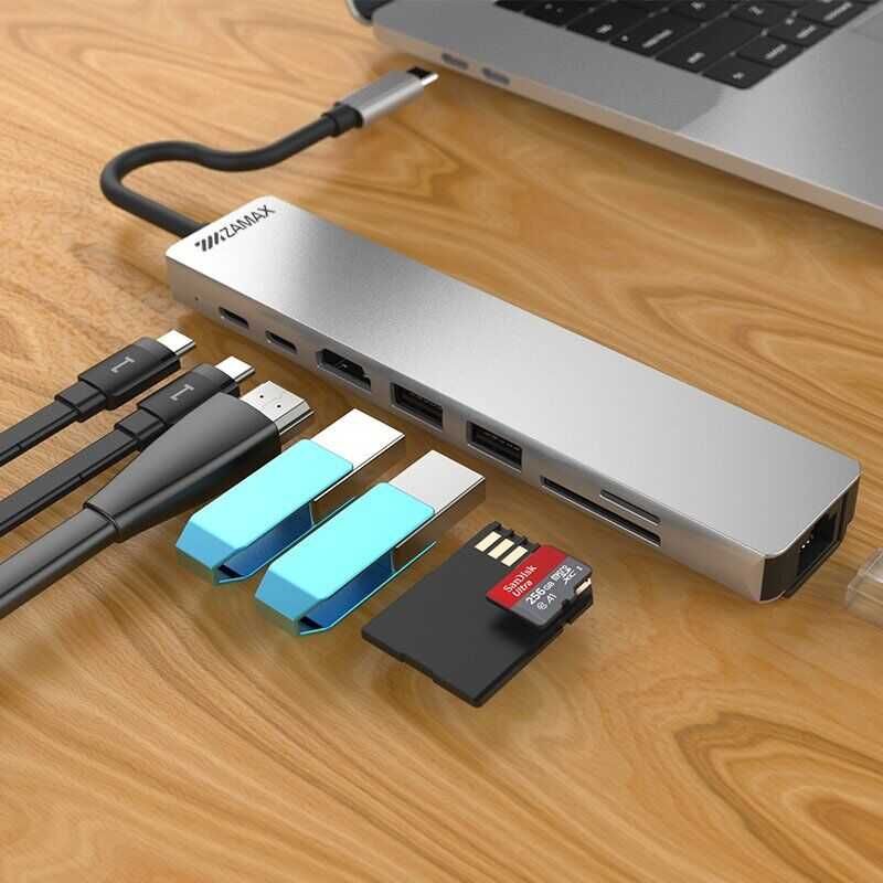 адаптер хаб юсб ZAMAX 3/6/7 в-1 Type C + USB HUB to HDMI/HDTV