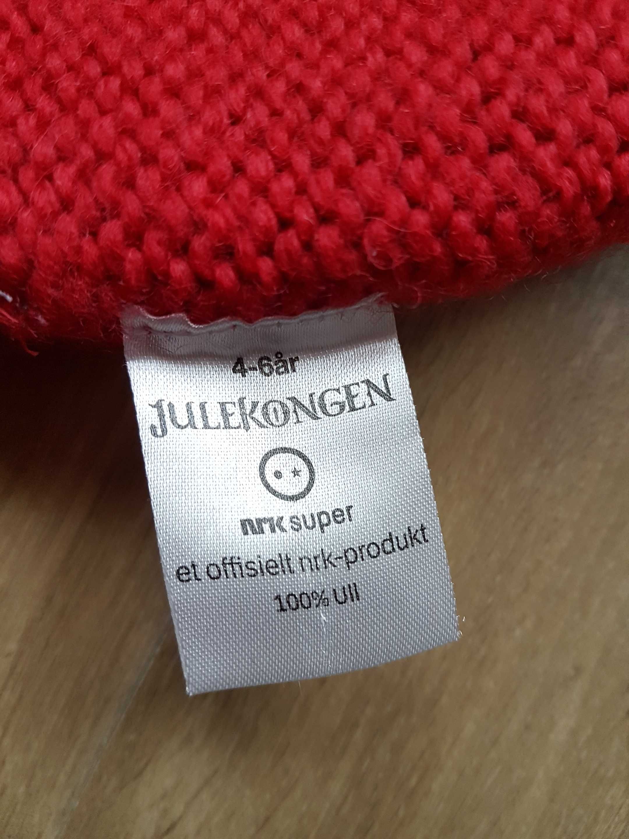 JANUS JULEKONGEN czerwona czapka 4-6 lat 100% wełna + rękawiczki