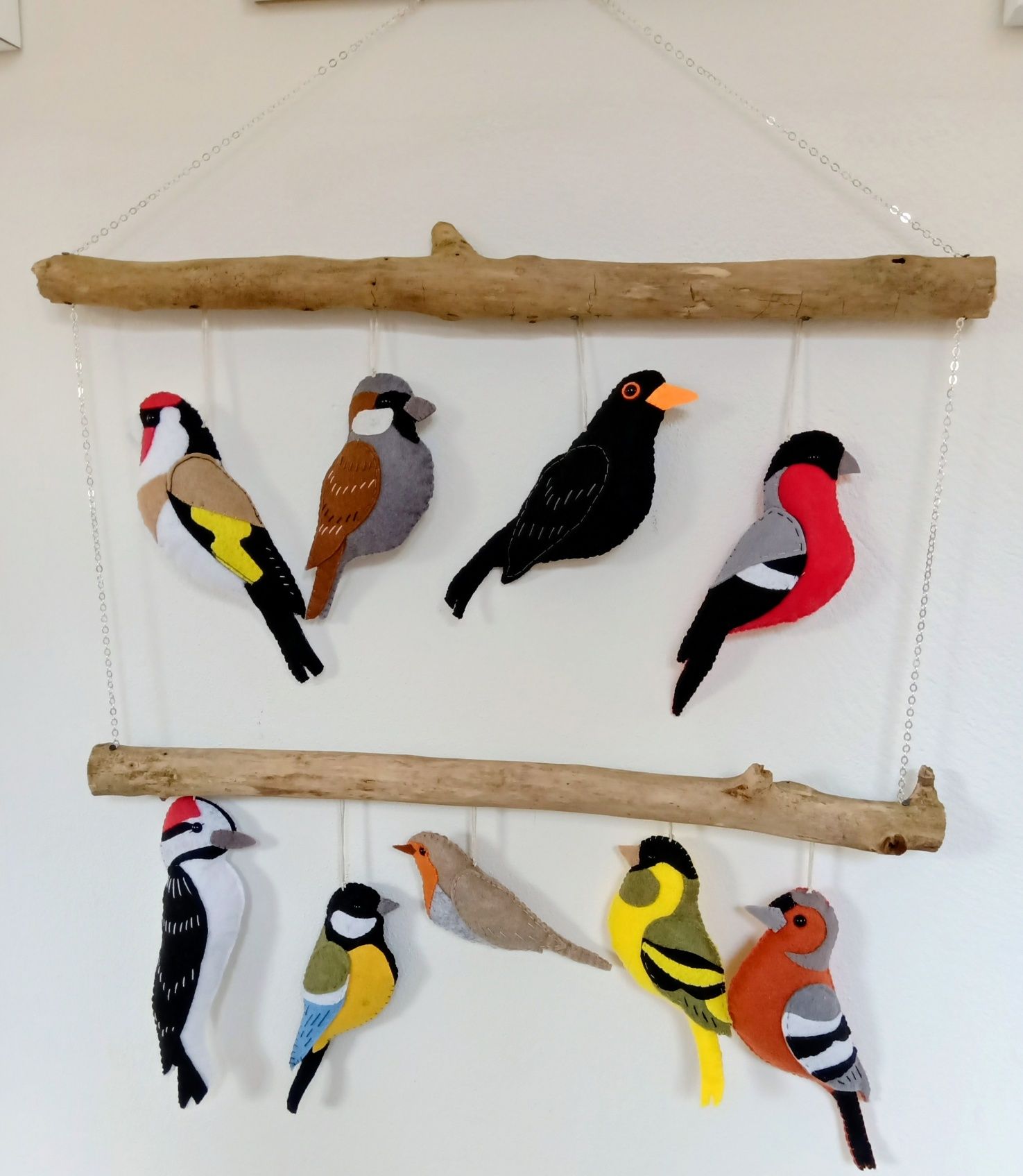 Ptaki z filcu, handmade zawieszka ozdoba