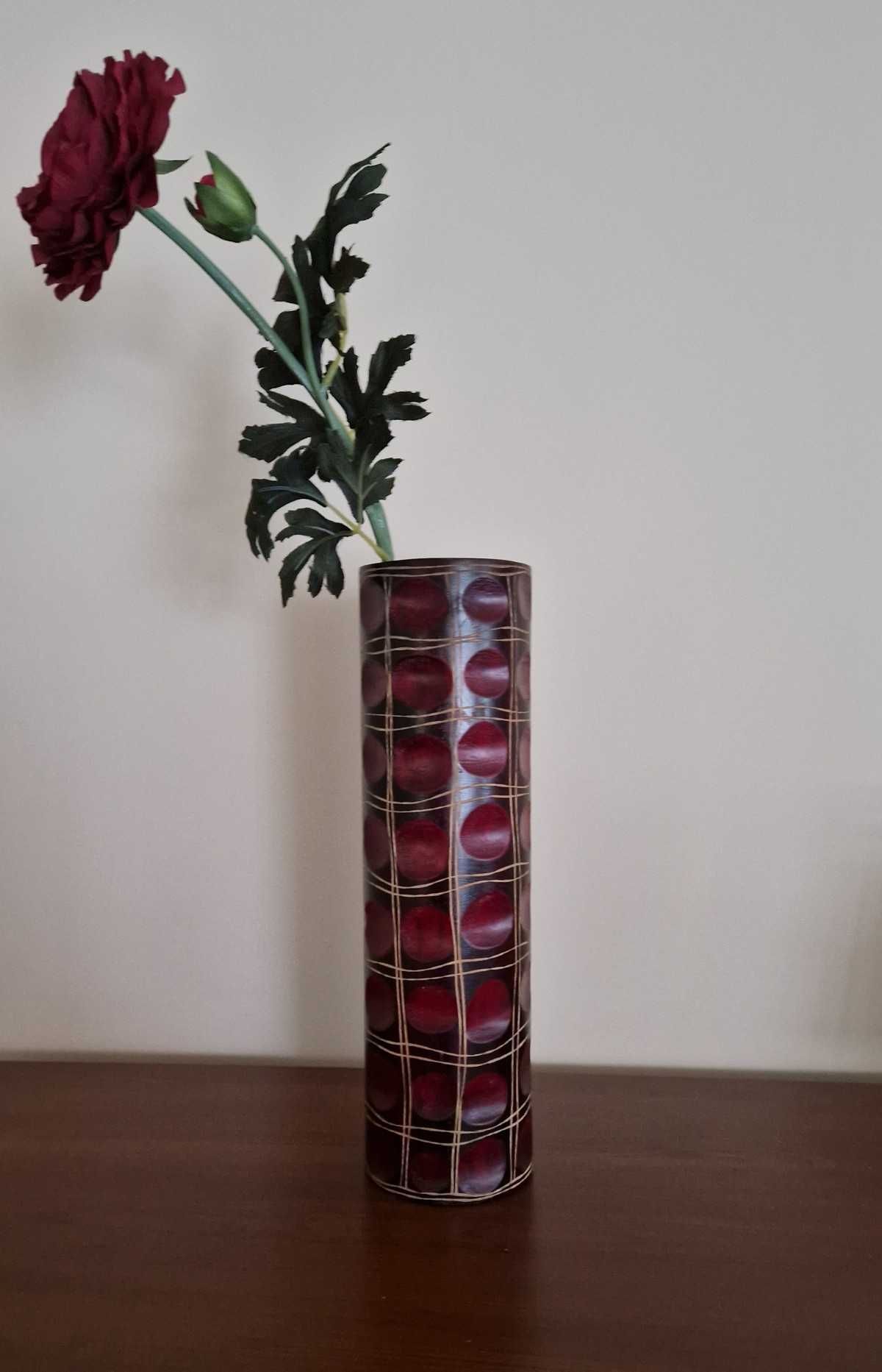 Wazon z drewna mango - kolor wenge i bordowe kropy