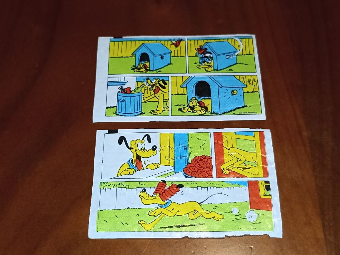 Dwa obrazki historyjki z gum Donald - pies Pluto - PRL