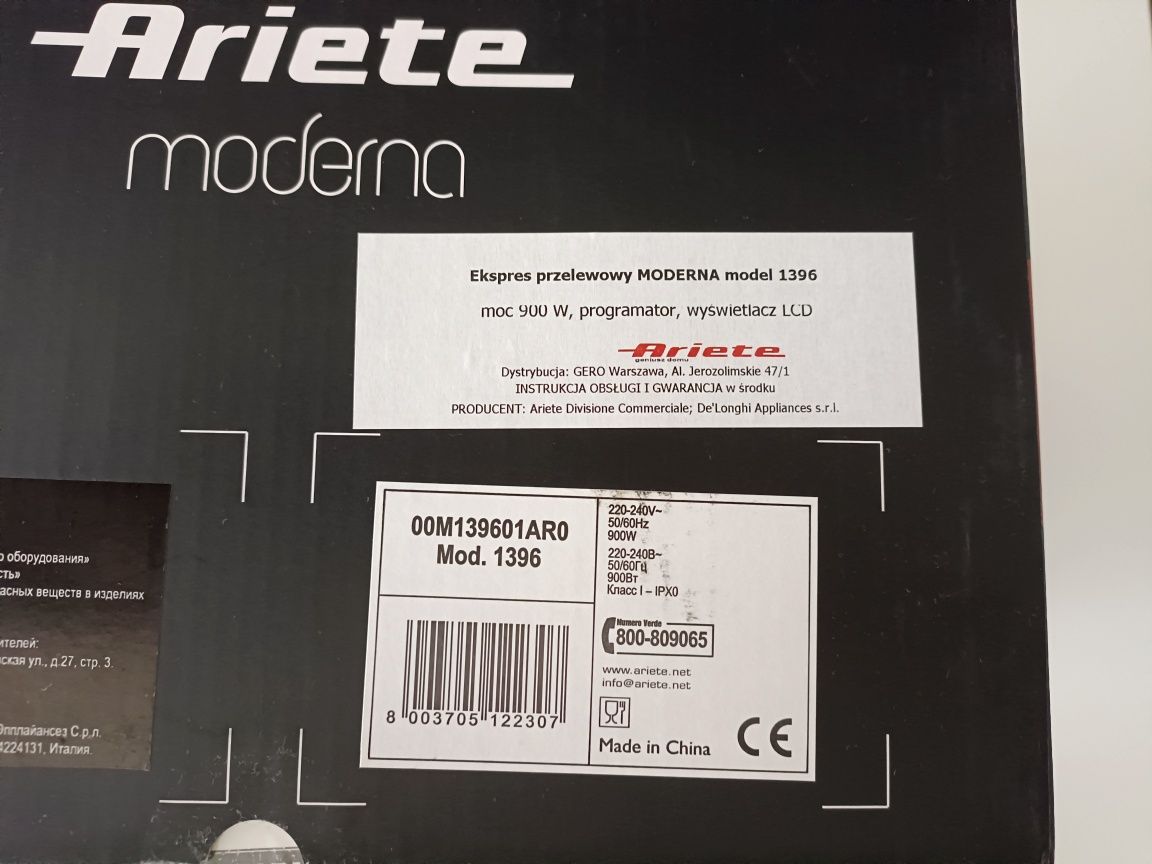 Ekspres przelewowy Ariete model 1396