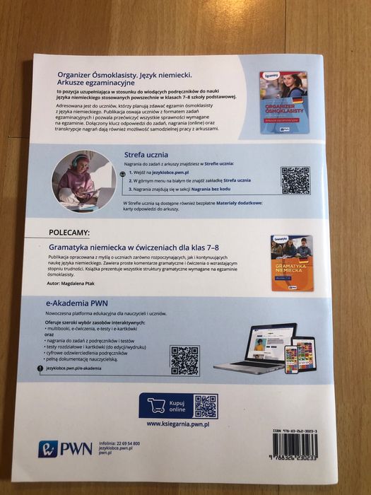 Sprzedam ćwiczenia  do egzaminu ósmoklasisty język niemiecki