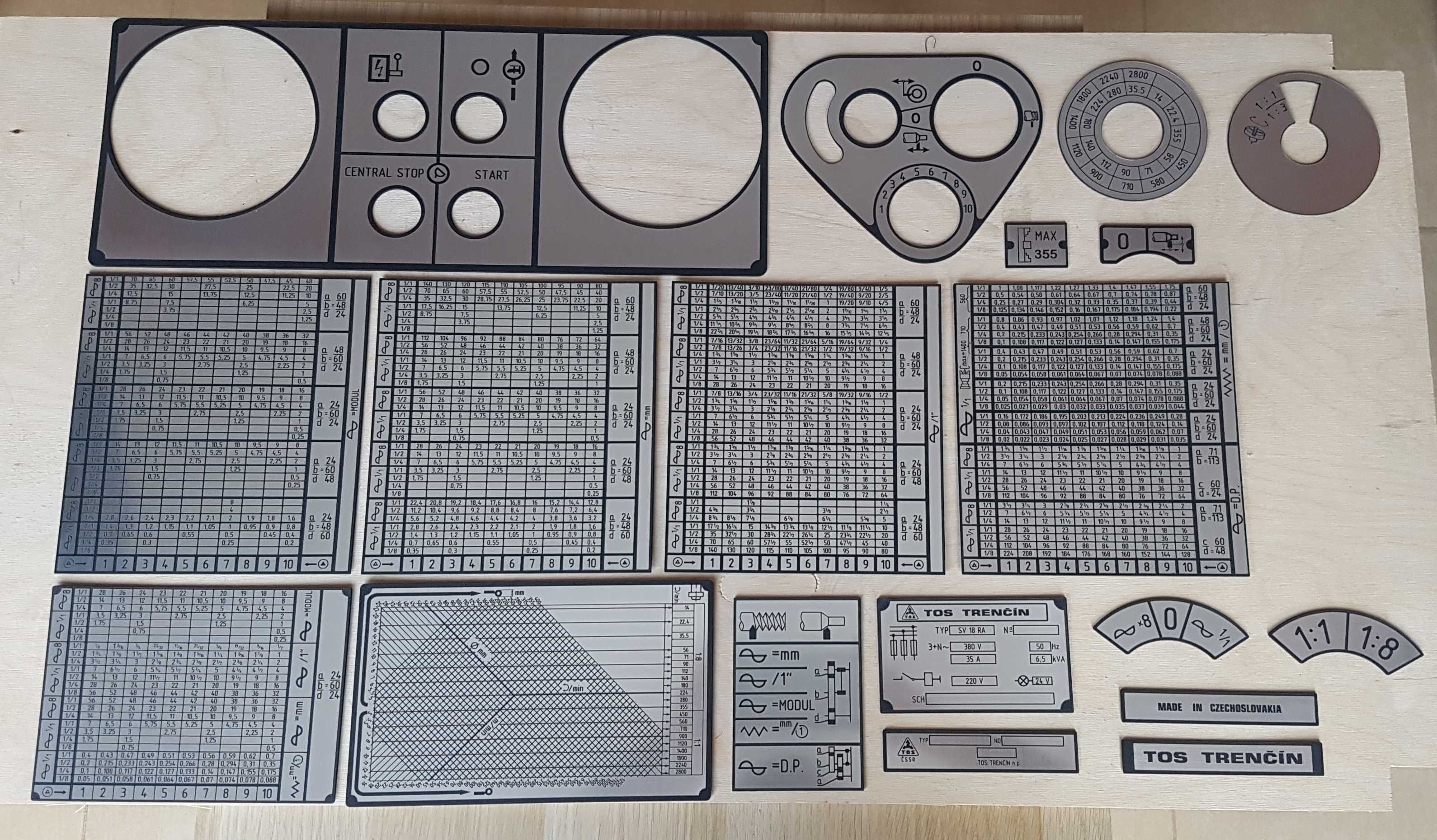 Tokarka TOS SV18 RA Trencin Tabliczka Tabliczki Tabele Gwintów