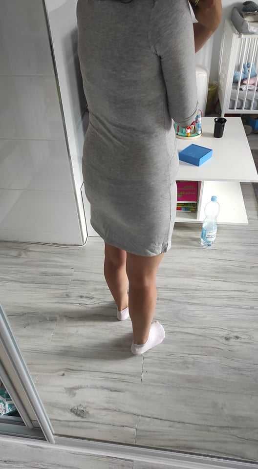 Szara sukienka rękaw 3/4 rozm. M/L
